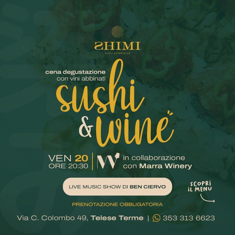 Eventi del weekend in Campania dal 20 al 22 settembre Cena Degustazione con Vini Abbinati - Live Music Show di Ben Ciervo