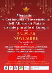 Mercatino e cerimonia di accensione Albero di Natale più alto d'Europa Caposele
